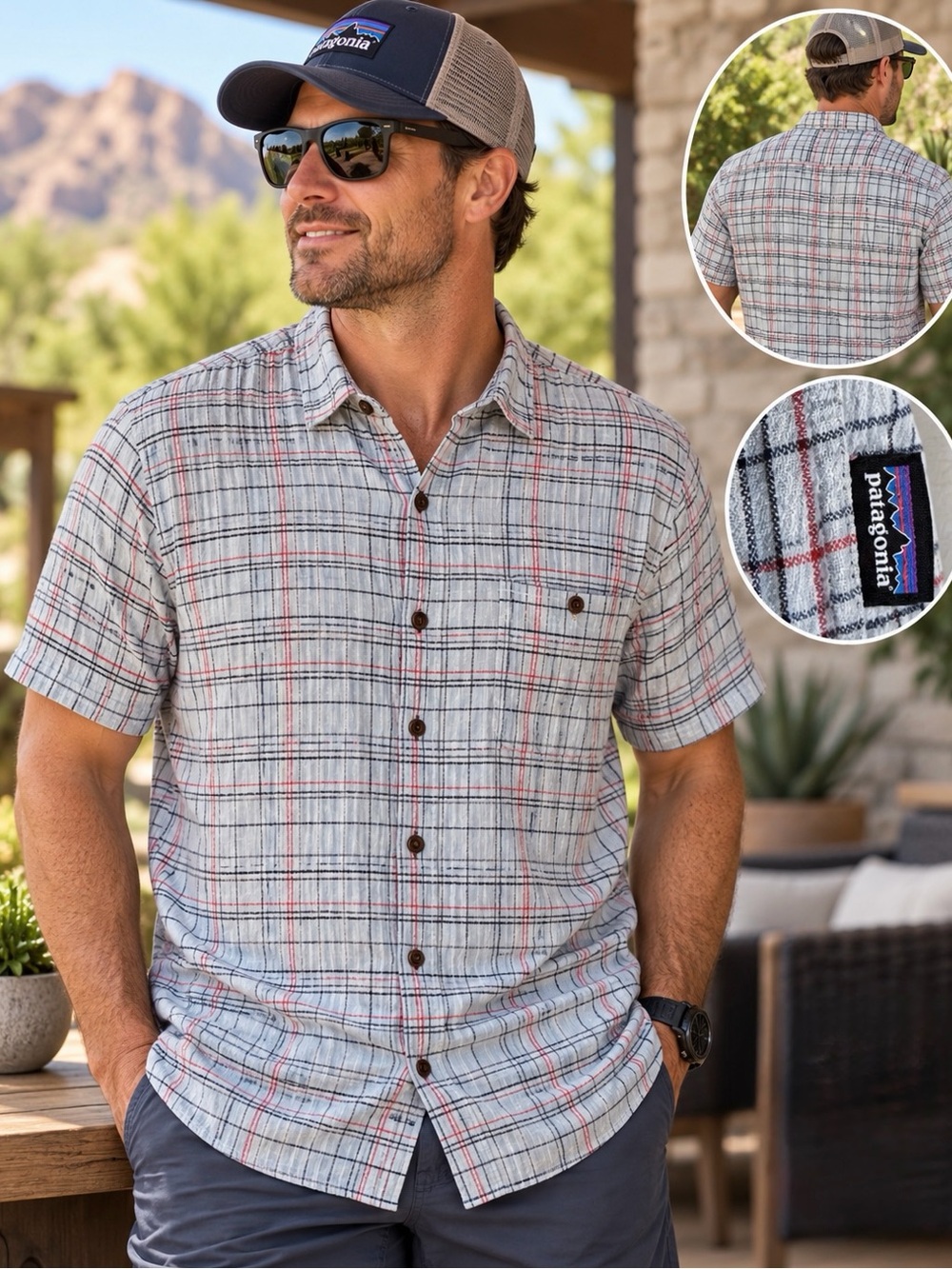 Patagonia Organic Cotton Plaid Casual Button Up Shirt Men’s Large Blue
